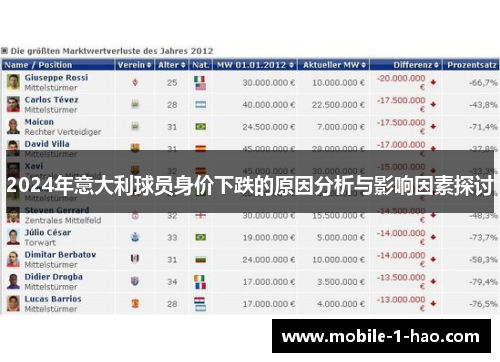 2024年意大利球员身价下跌的原因分析与影响因素探讨