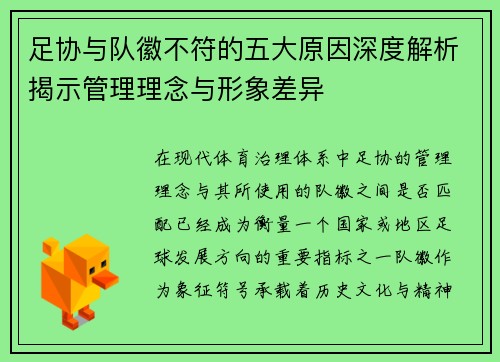 足协与队徽不符的五大原因深度解析揭示管理理念与形象差异